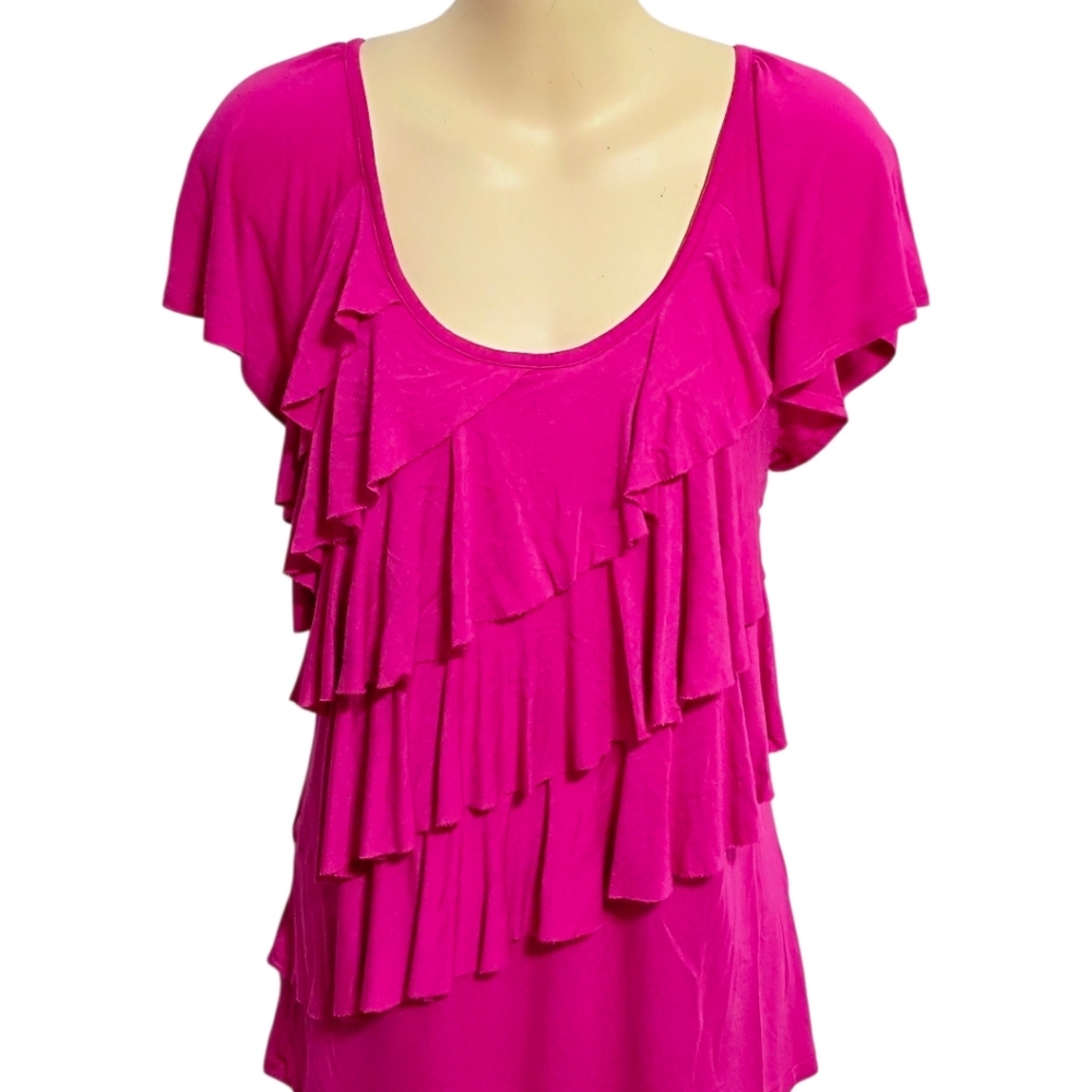 Nicole Miller Fuchsia Sleeveless Tank Ruffled Blouse